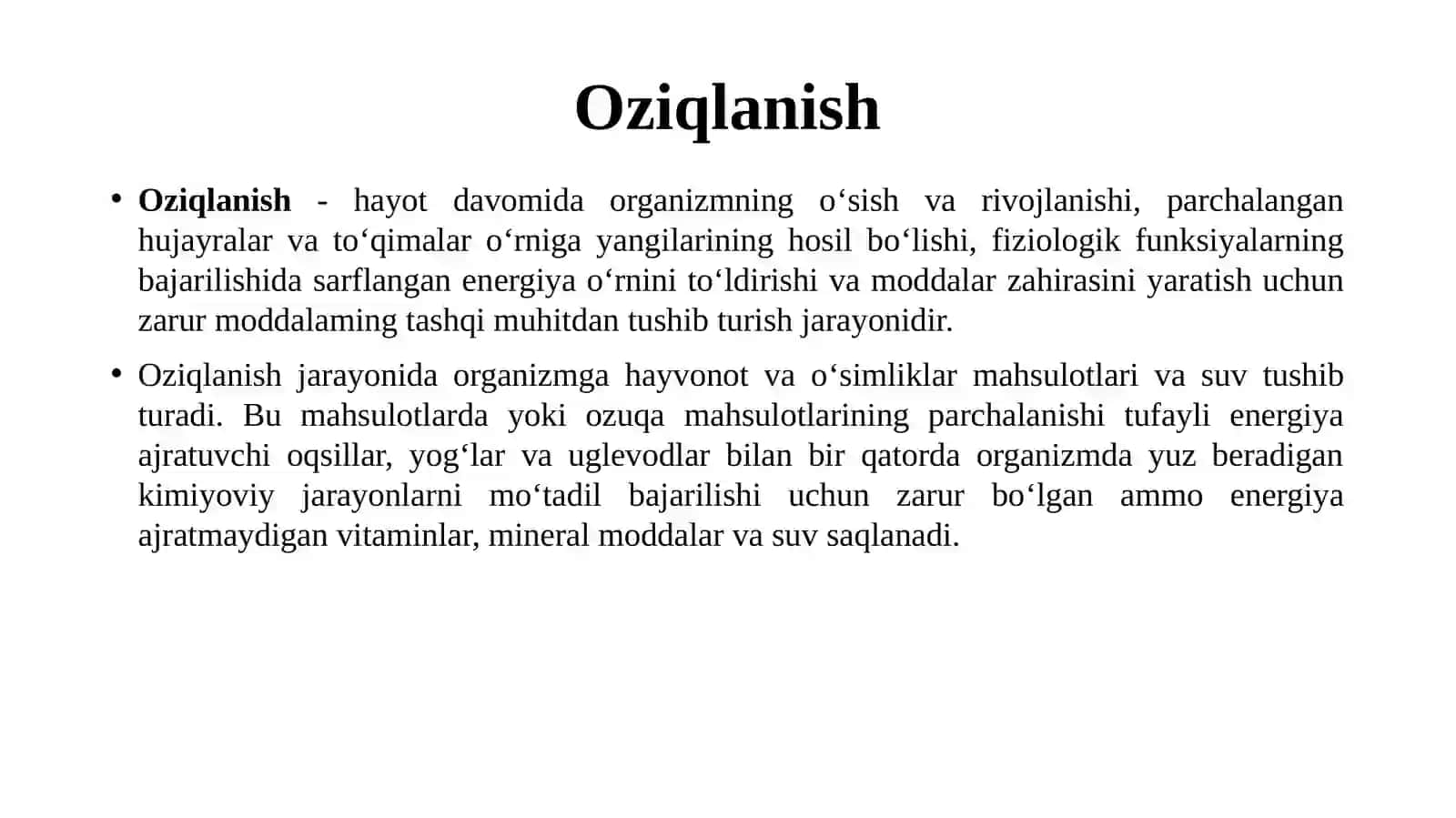 Modda va energiya almashinuv fiziologiyasi 2