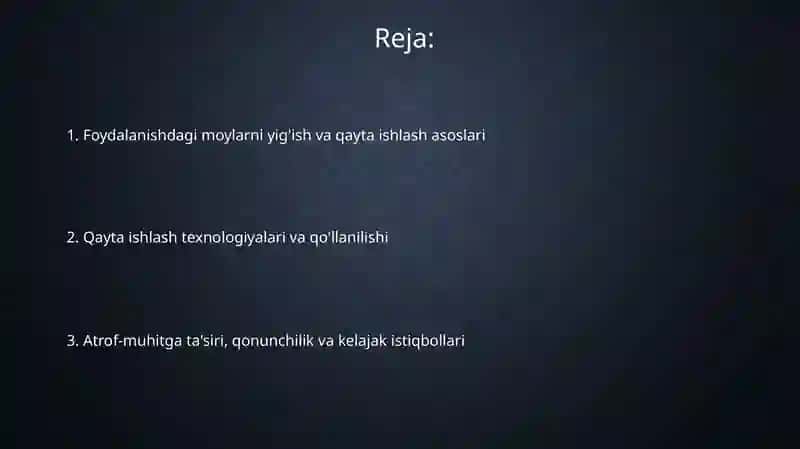 Foydalanishdagi moylarni yig'ish va qaytadan foydalanish 2