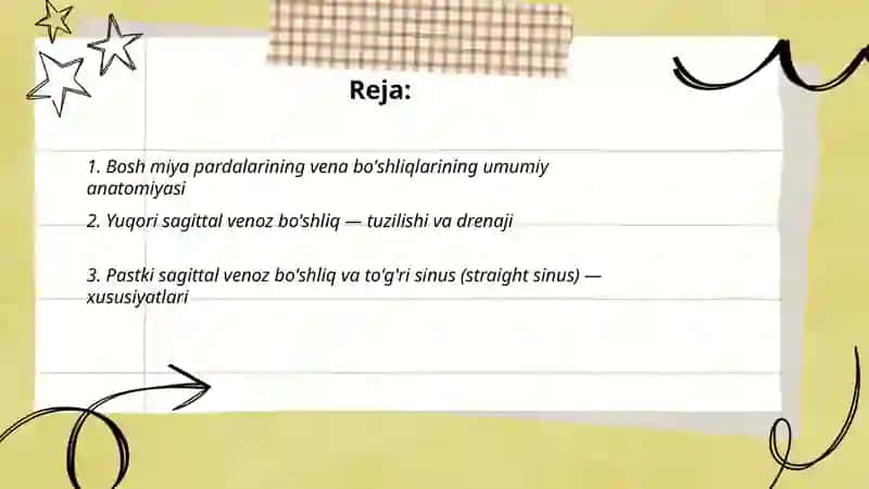 Bosh miya pardalarining vena bo'shliqlari va sistemasi 2