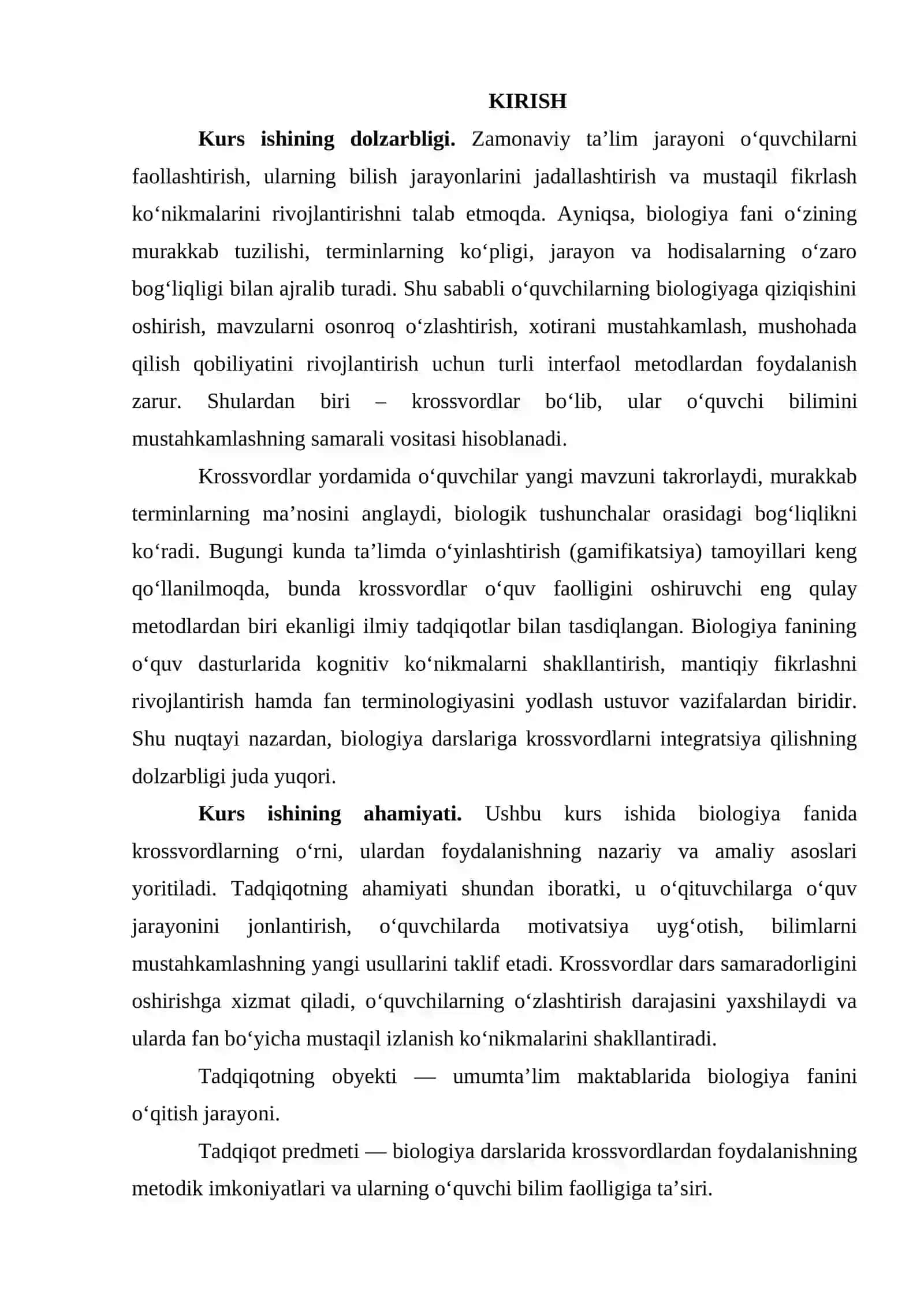 BIOLOGIYA FANIDAN KRASSVORDLAR TUZISH VA ULARDAN FOYDALANISH 2