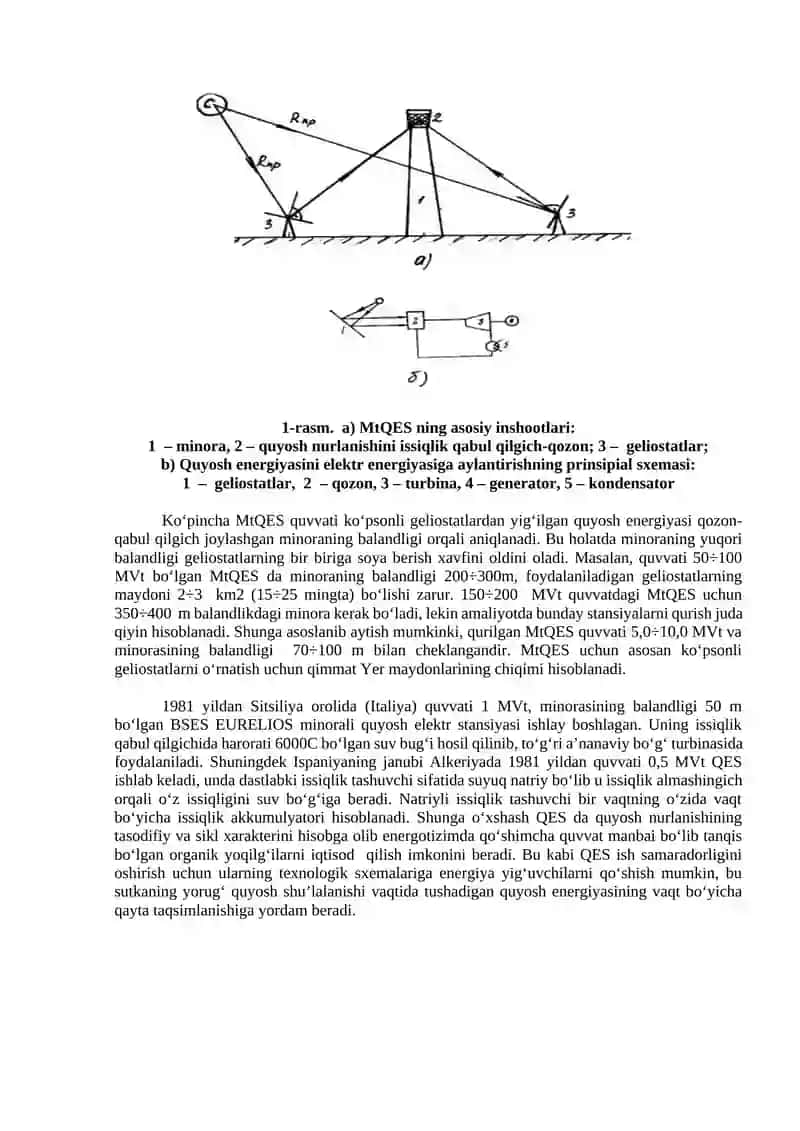 Minorali quyosh elektr stansiyalari va ularning energetik xususiyatlari 2