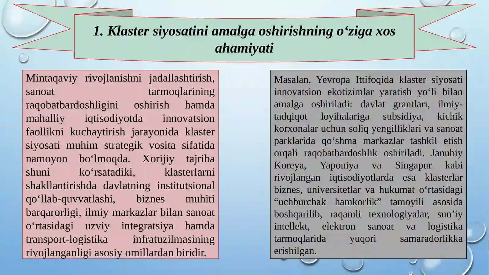 MINTAQADA KLASTER SIYOSATINI AMALGA OSHIRISH VOSITALARI XORIJIY VA MAHALLIY AMALIYOT 2