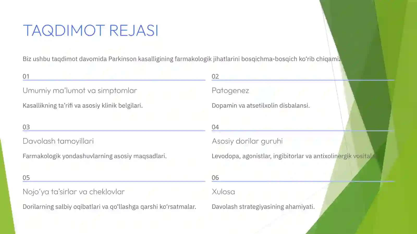 PARKINSON KASALLIGIDA QO‘LLANILADIGAN DORILAR 2