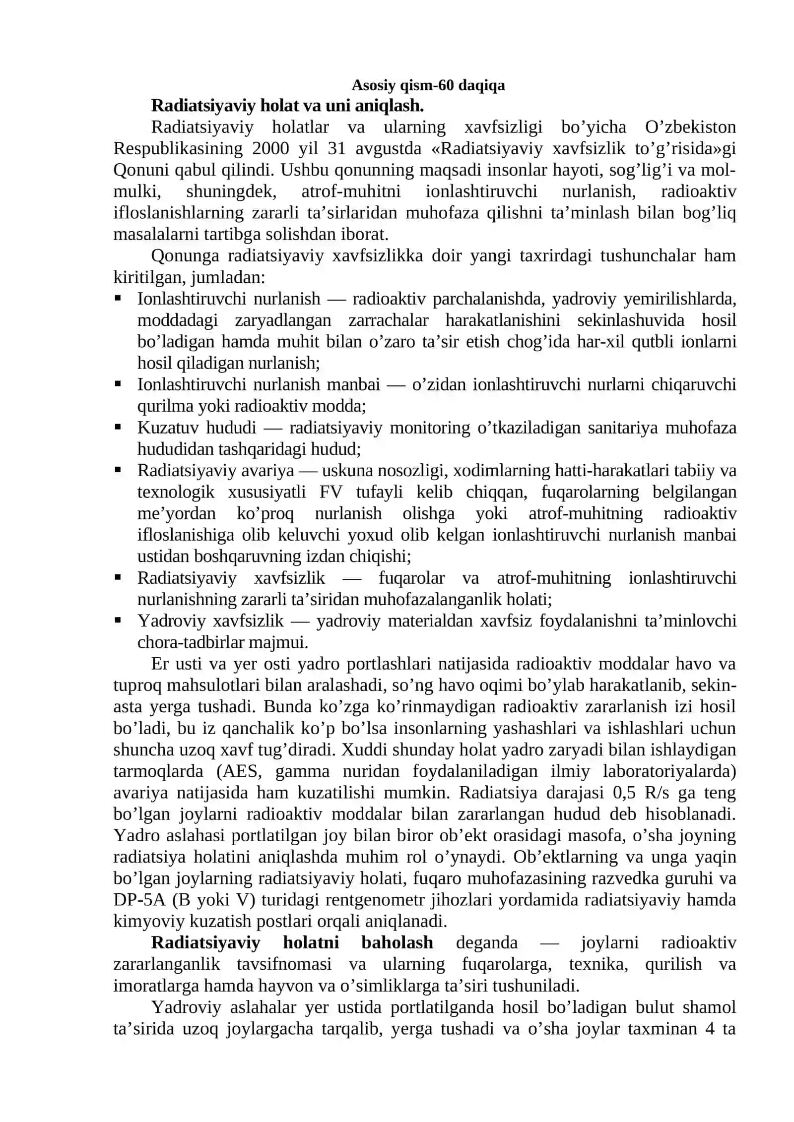Mavzu № 32. Radiatsion, kimyoviy razvedka va dozimetrik nazorat asboblari 2