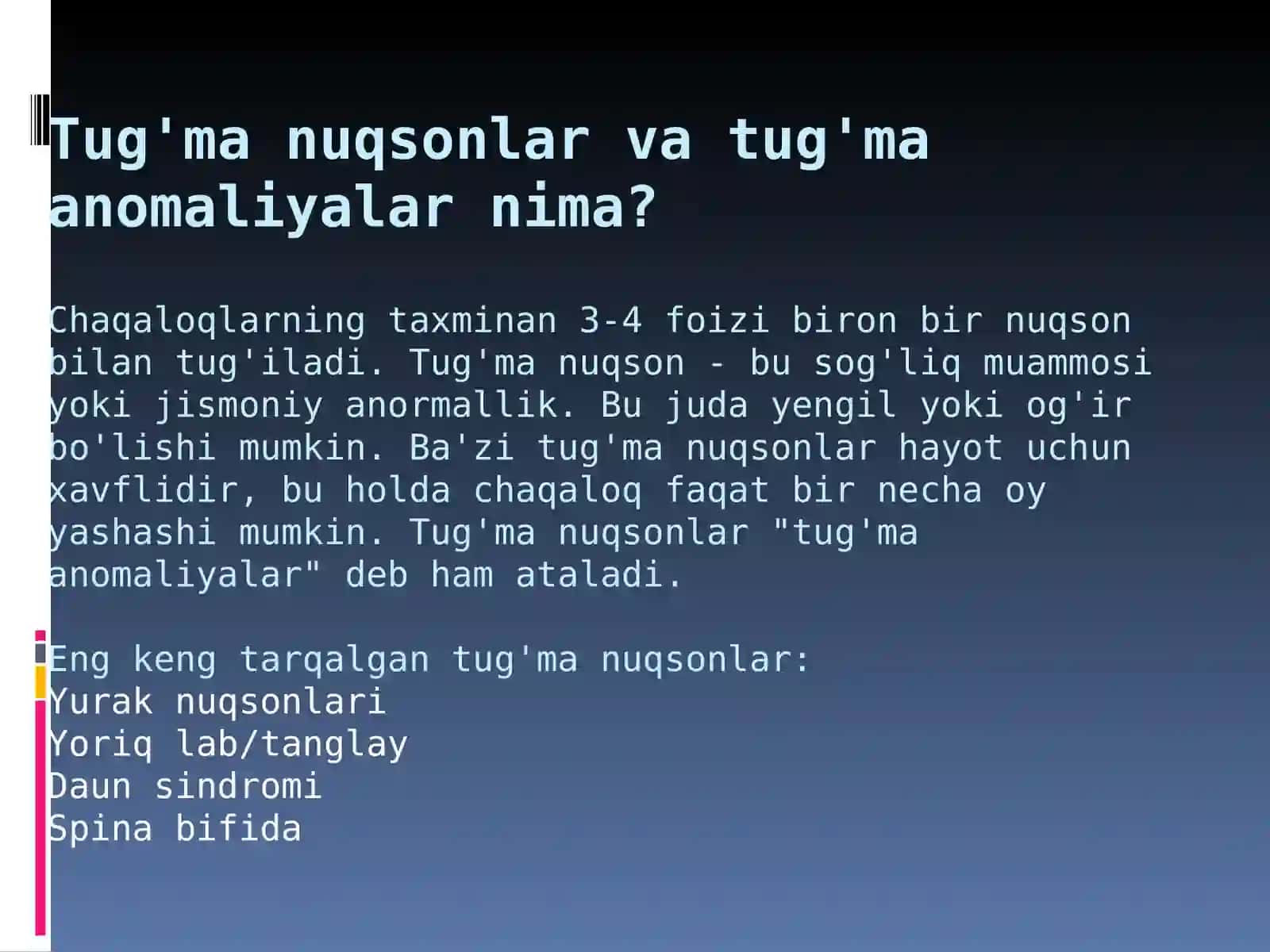 Tug'ma nuqsonlar va tug'ma anomaliyalar 2