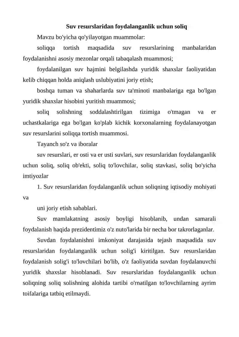 Suv resurslaridan foydalanganlik uchun soliq 2