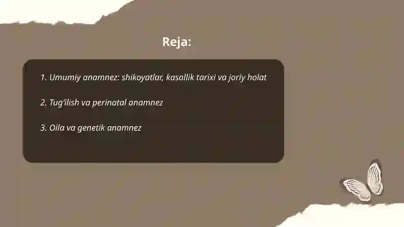 Bolalarda anamnez yeg'ish va barcha a'zo va tizimlar bo'yicha obyektiv tekshirish 2