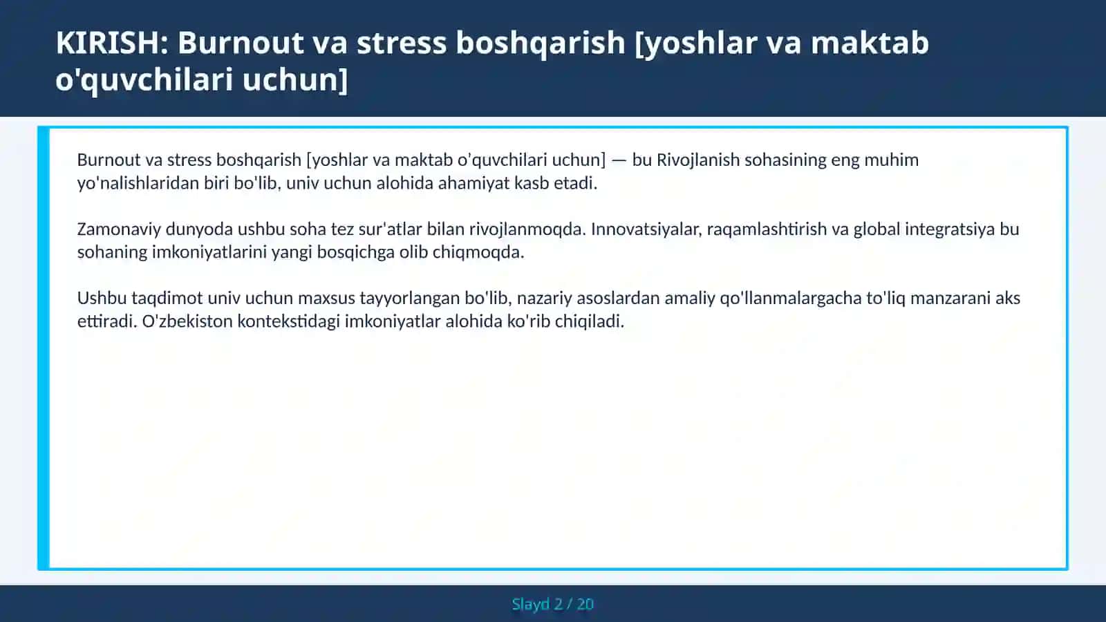 Burnout va stress boshqarish [yoshlar va maktab o'quvchilari uchun] 2