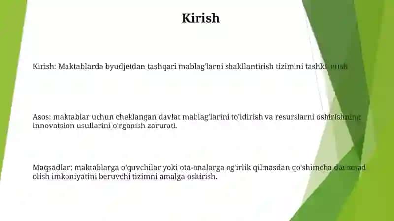 Maktabda Budjetdan Tashqari Mablag‘ Ishlab Topish Tizimini Joriy Etish 2