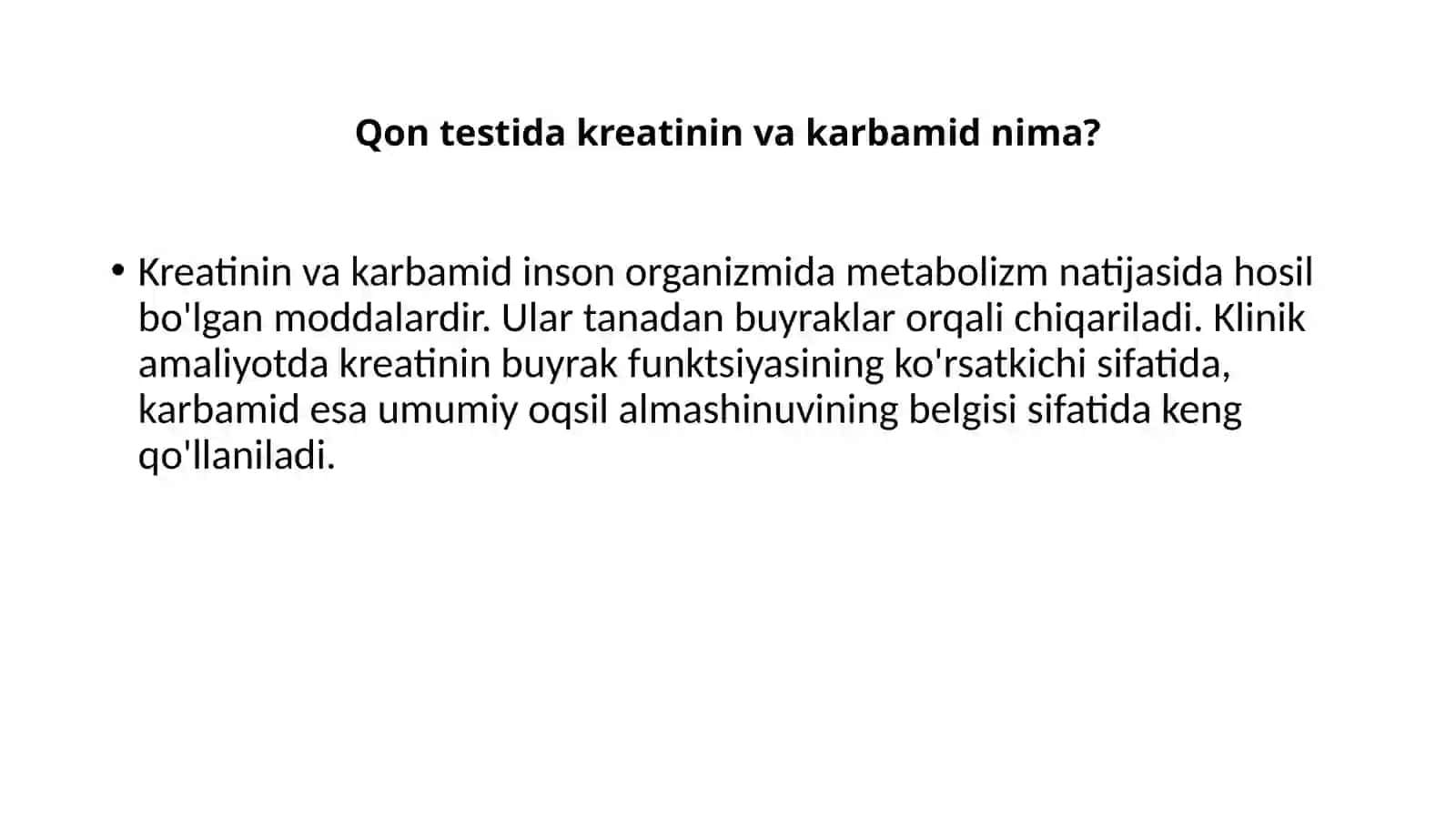 Qon testida kreatinin va karbamid nima? 2