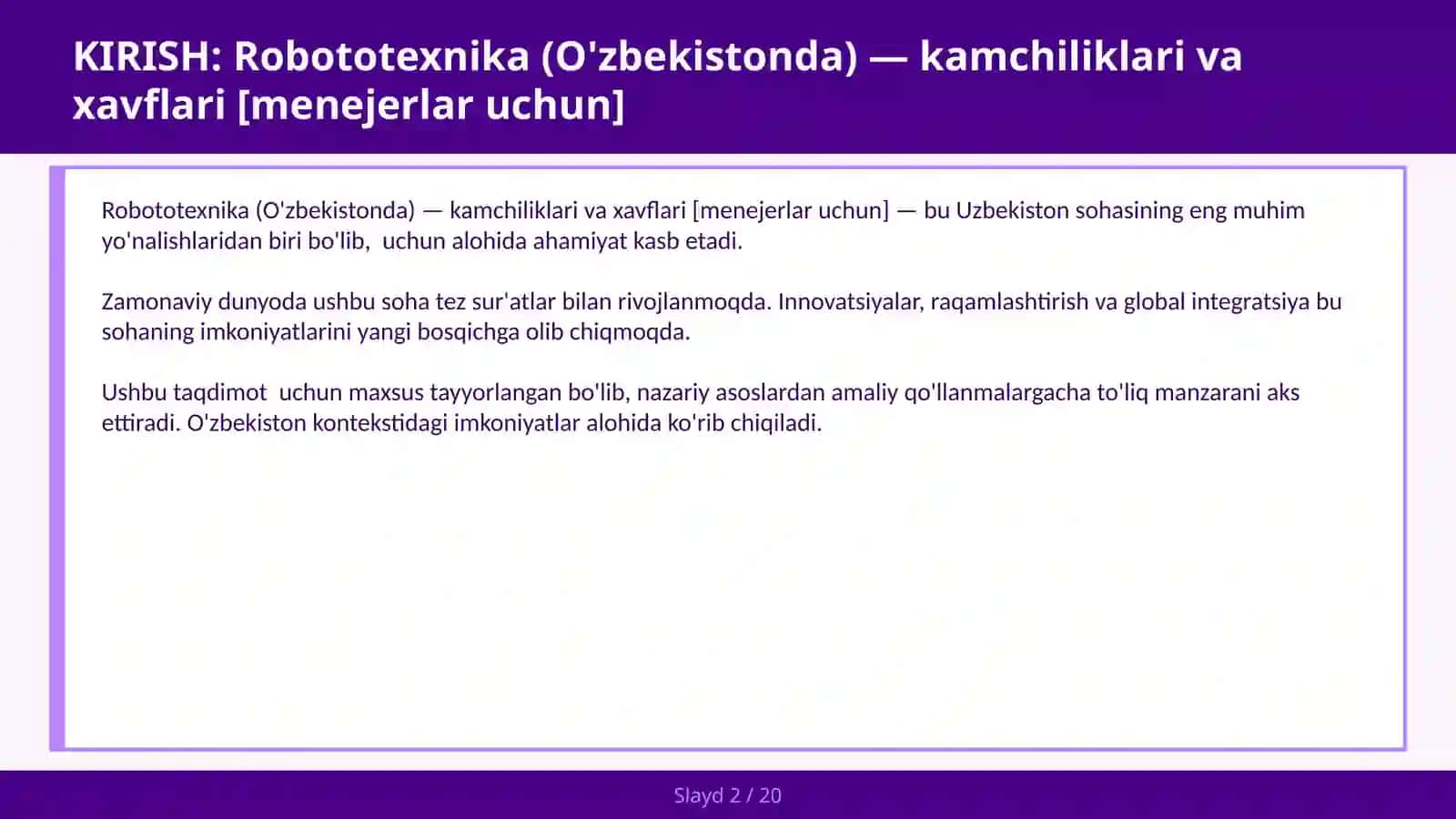 Robototexnika (O'zbekistonda) — kamchiliklari va xavflari [menejerlar uchun] 2