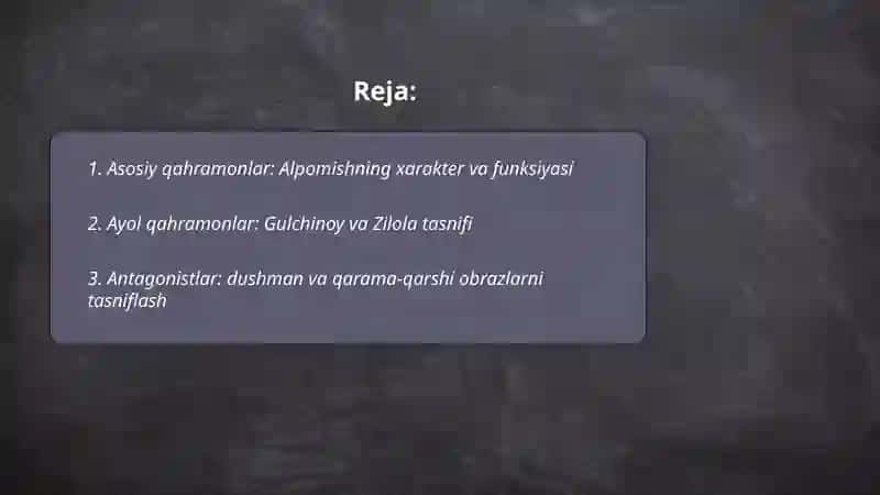 Alpomish dostoni qahramonlariga tasnif 2