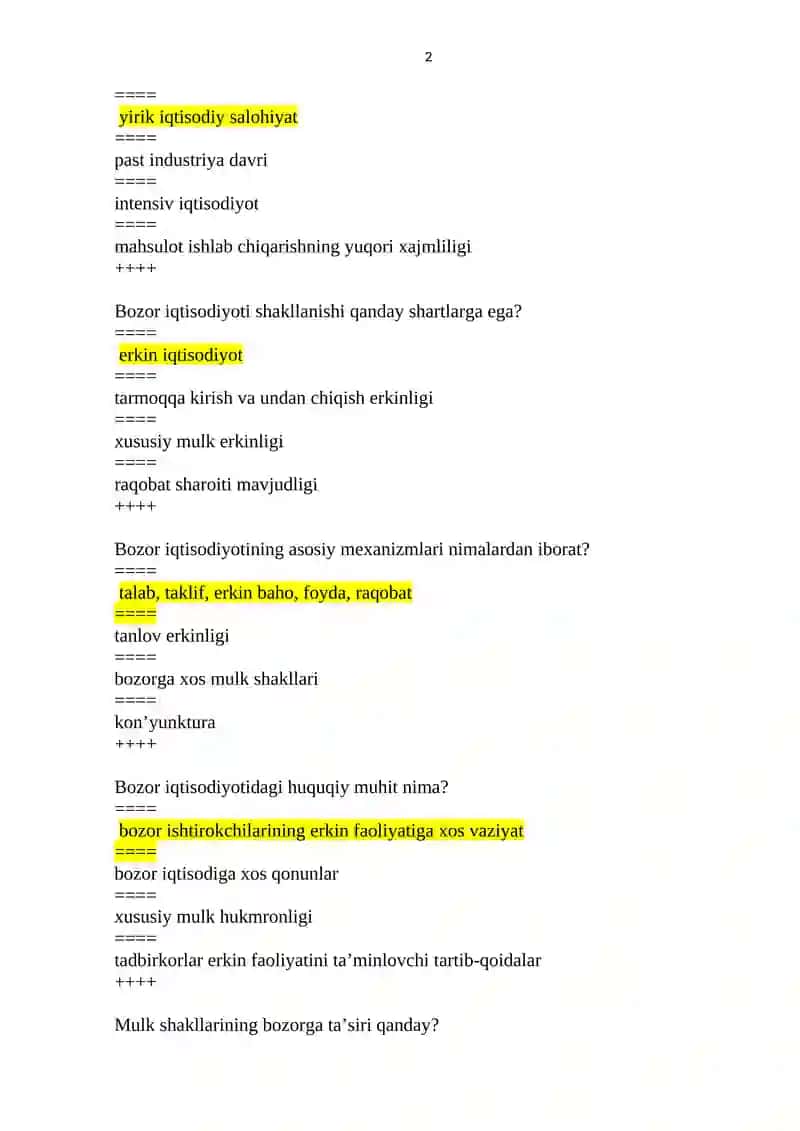 Global Iqtisodiy Rivojlanish fanidan yakuniy nazorat uchun test javoblari 2