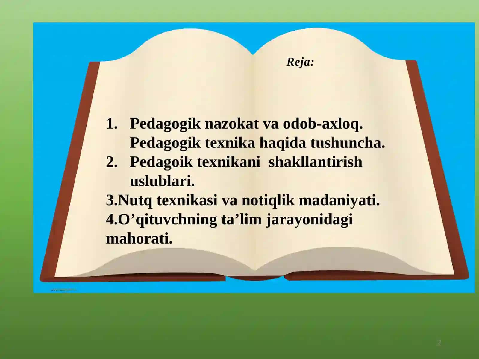 Pedagogik nazokat .Pedagogik texnika. Nutq texnikasi 2