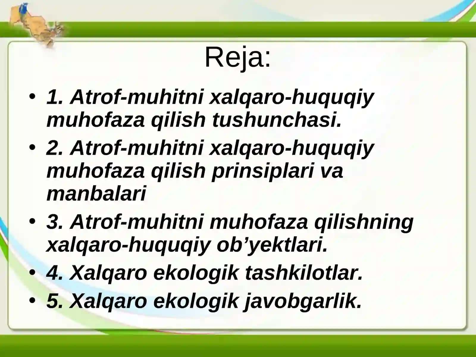 Atrof-muhitni muhofazasi bo’yicha xalqaro bitim va konvensiya 2