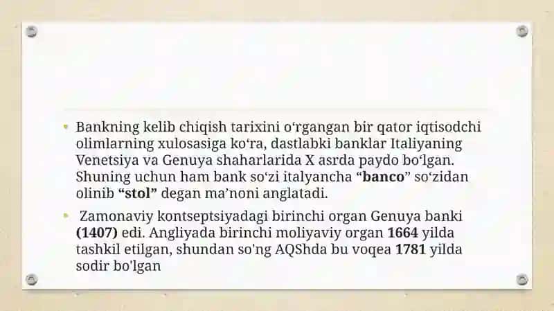 Banklarning kelib chiqishi va bank tizimi 2