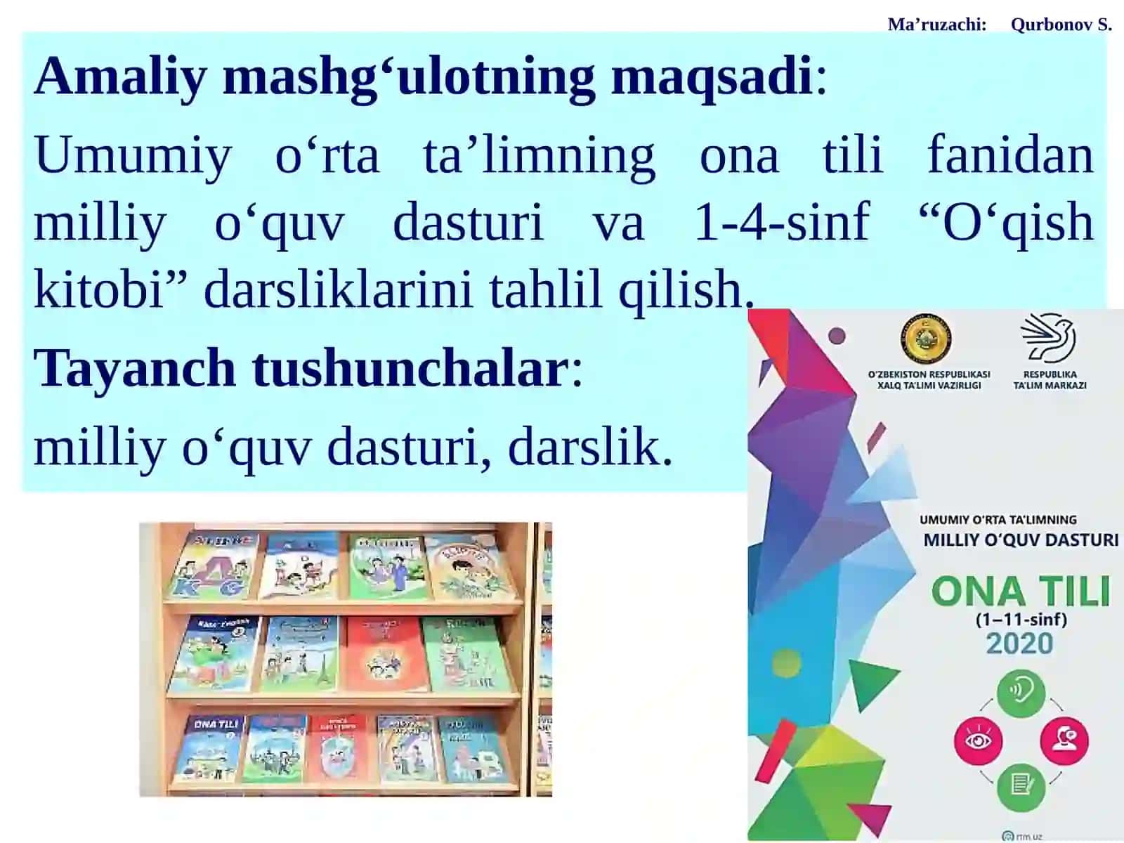 UMUMIY О‘RTA TA’LIMNING ONA TILI FANIDAN MILLIY О‘QUV DASTURI VA “О‘QISH KITOBI” DARSLIKLARI TAHLILI 2
