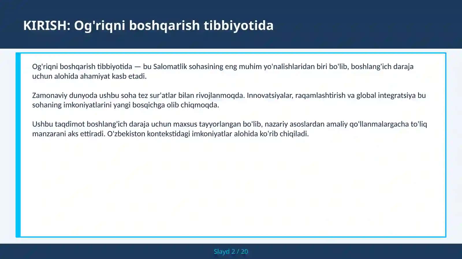 Og'riqni boshqarish tibbiyotida 2