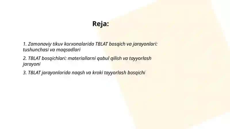 Zamonaviy tikuv korxonalarida TBLAT bosqich va jarayonlari 2