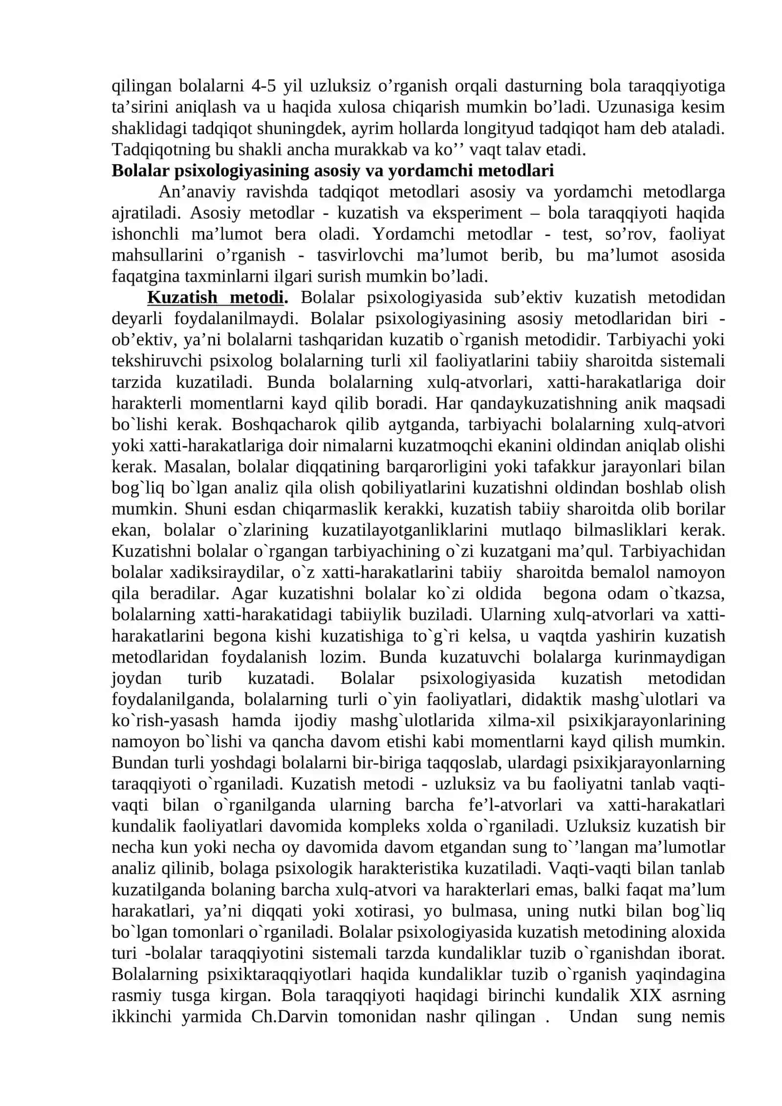 BOLALAR PSIXOLOGIYASI VA PSIXODIAGNOSTIKASI FANINING ASOSIY METODLARI 2