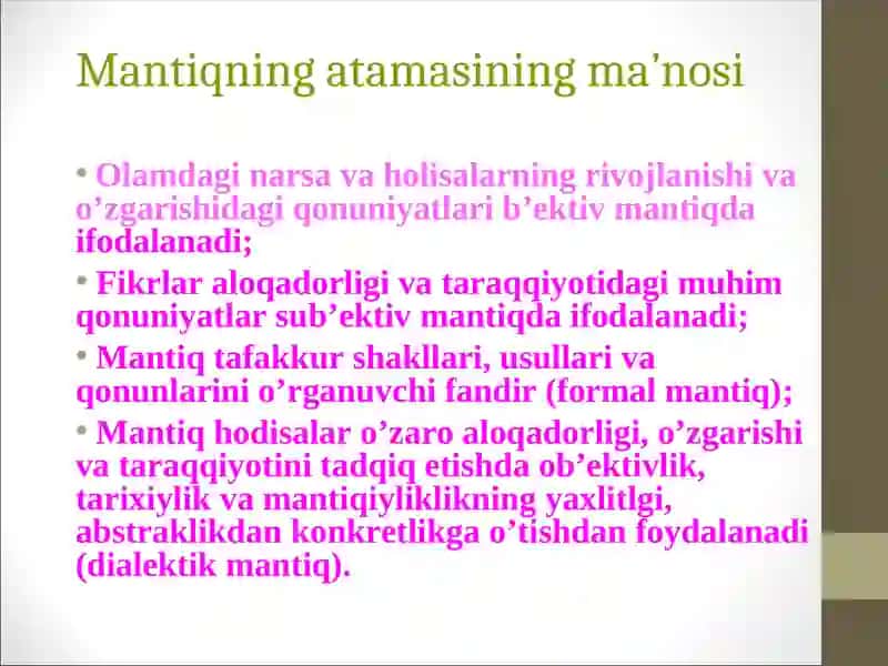 Mantiq fanining predmeti va rivojlanishi 2