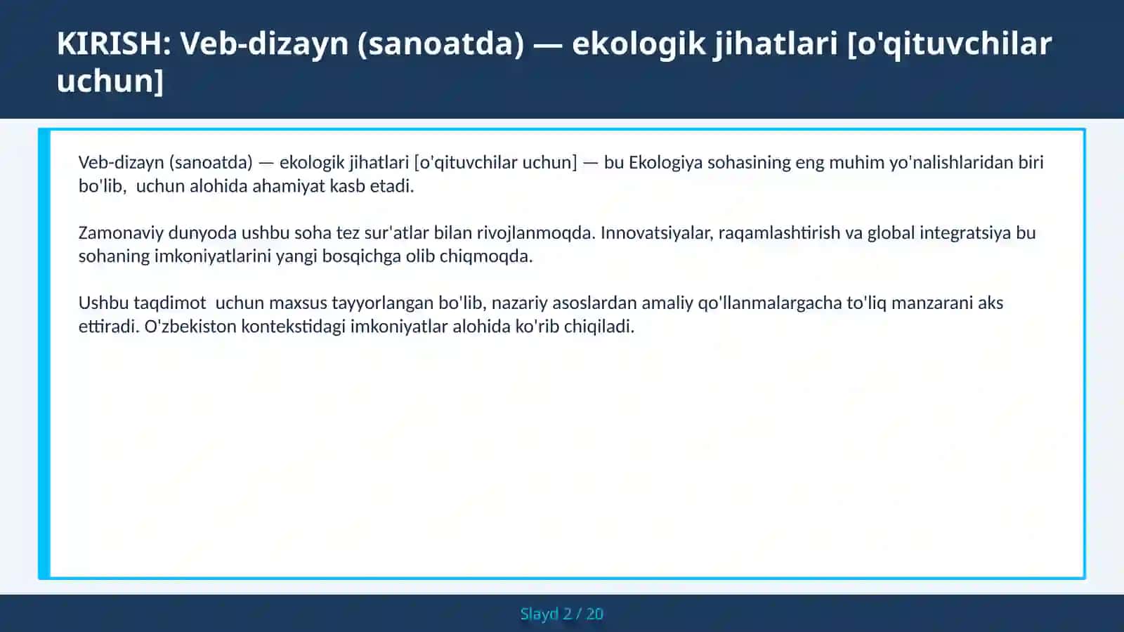 Veb-dizayn (Sanoatda) — Ekologik Jihatlari [O'qituvchilar Uchun] 2