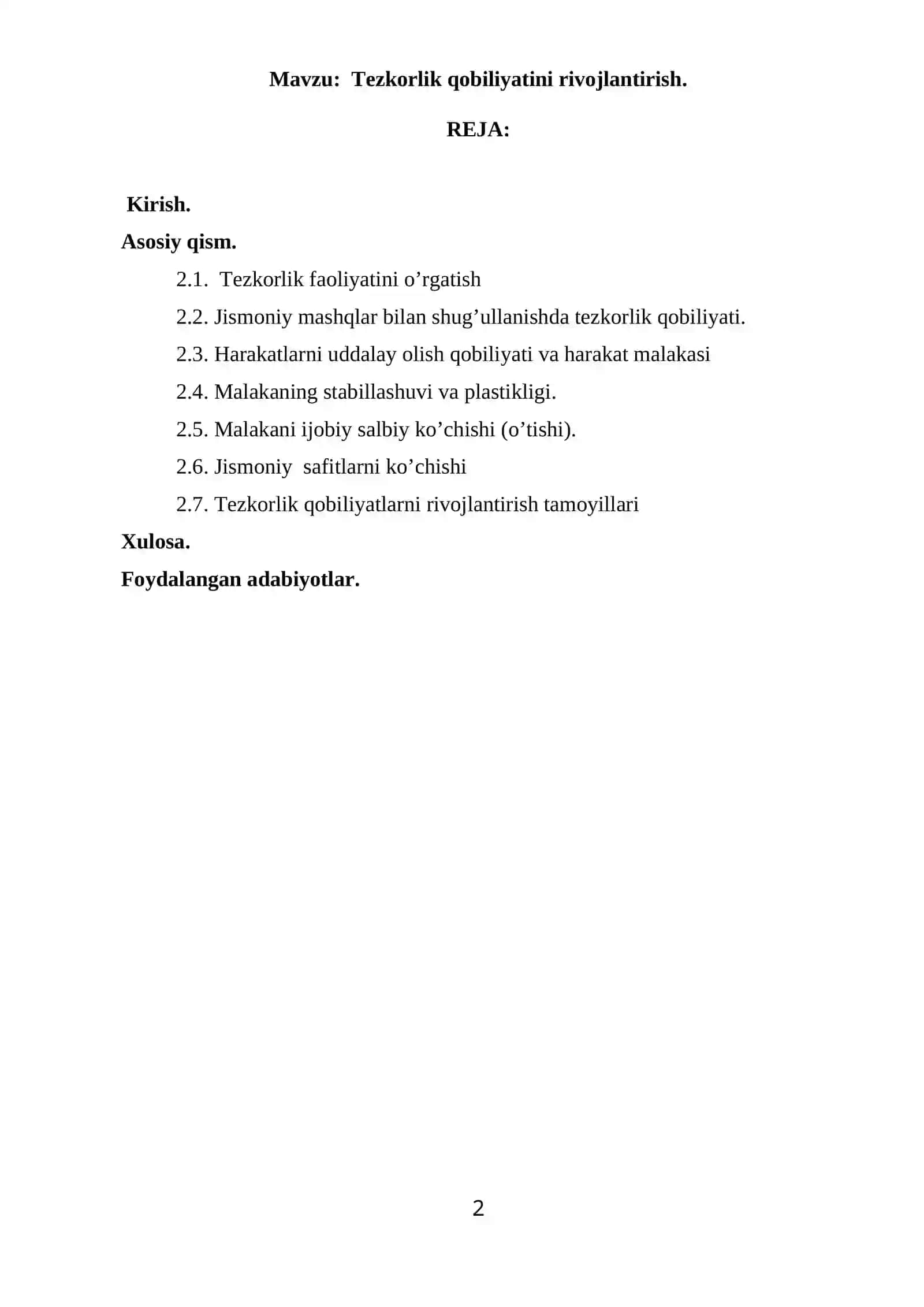 Tezkorlik qobiliyatini rivojlantirish 2