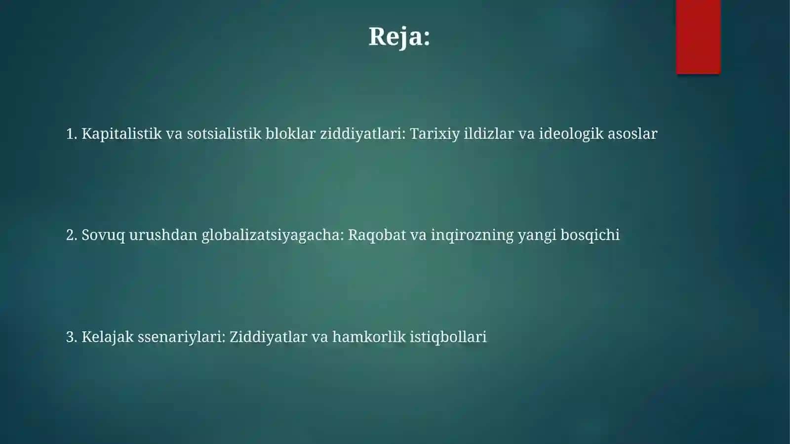 Kapitalistik va sotsialistik bloklardagi qarama-qarshiliklar yangi davrdagi muammolar 2