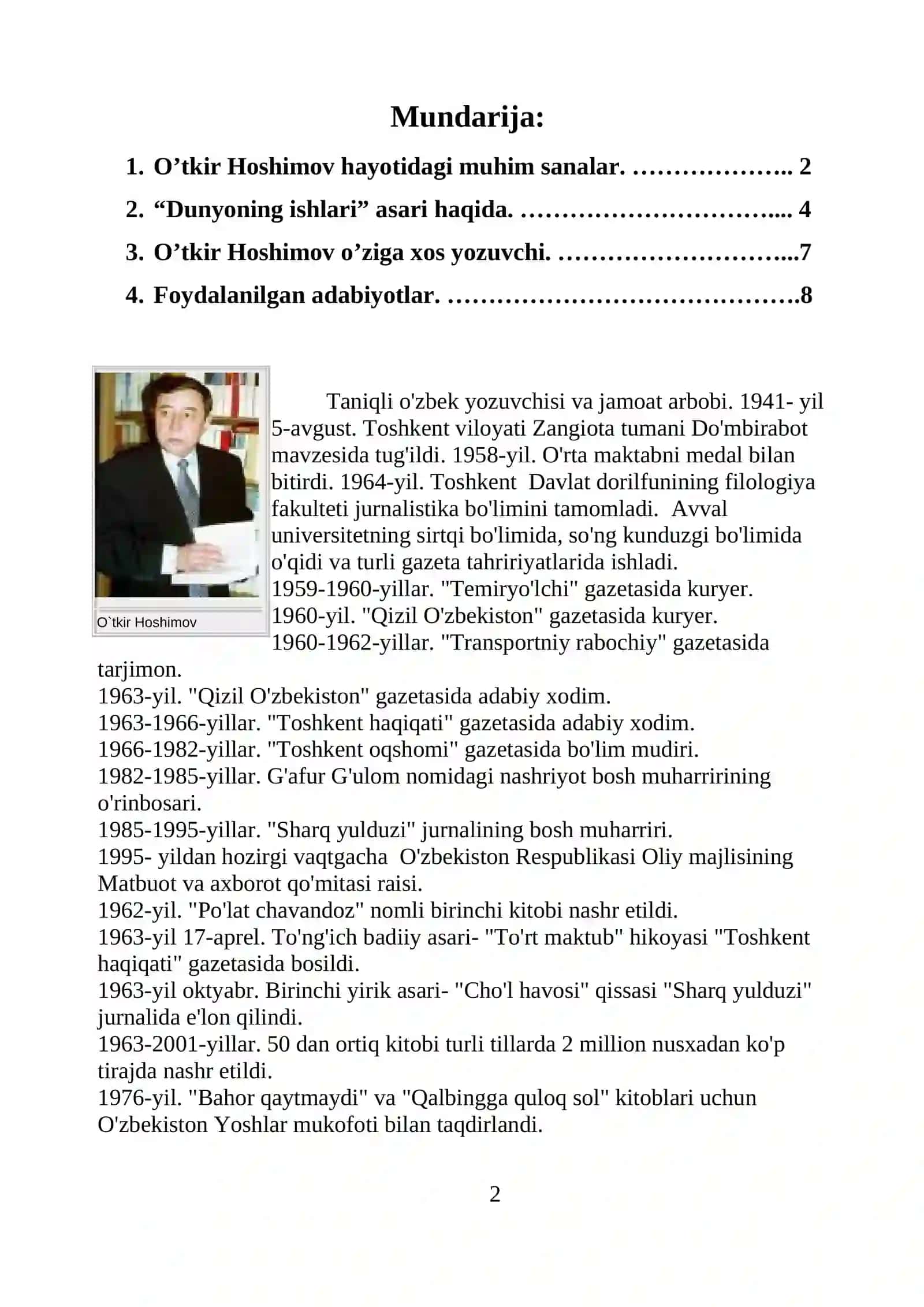 O’tkir Hoshimov asarlarining o’ziga xosligi 2
