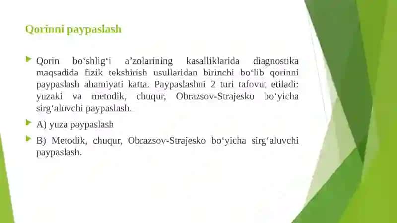 QORIN BO’SHLIG’I ORGANLARINI PALPATSIYASI 2
