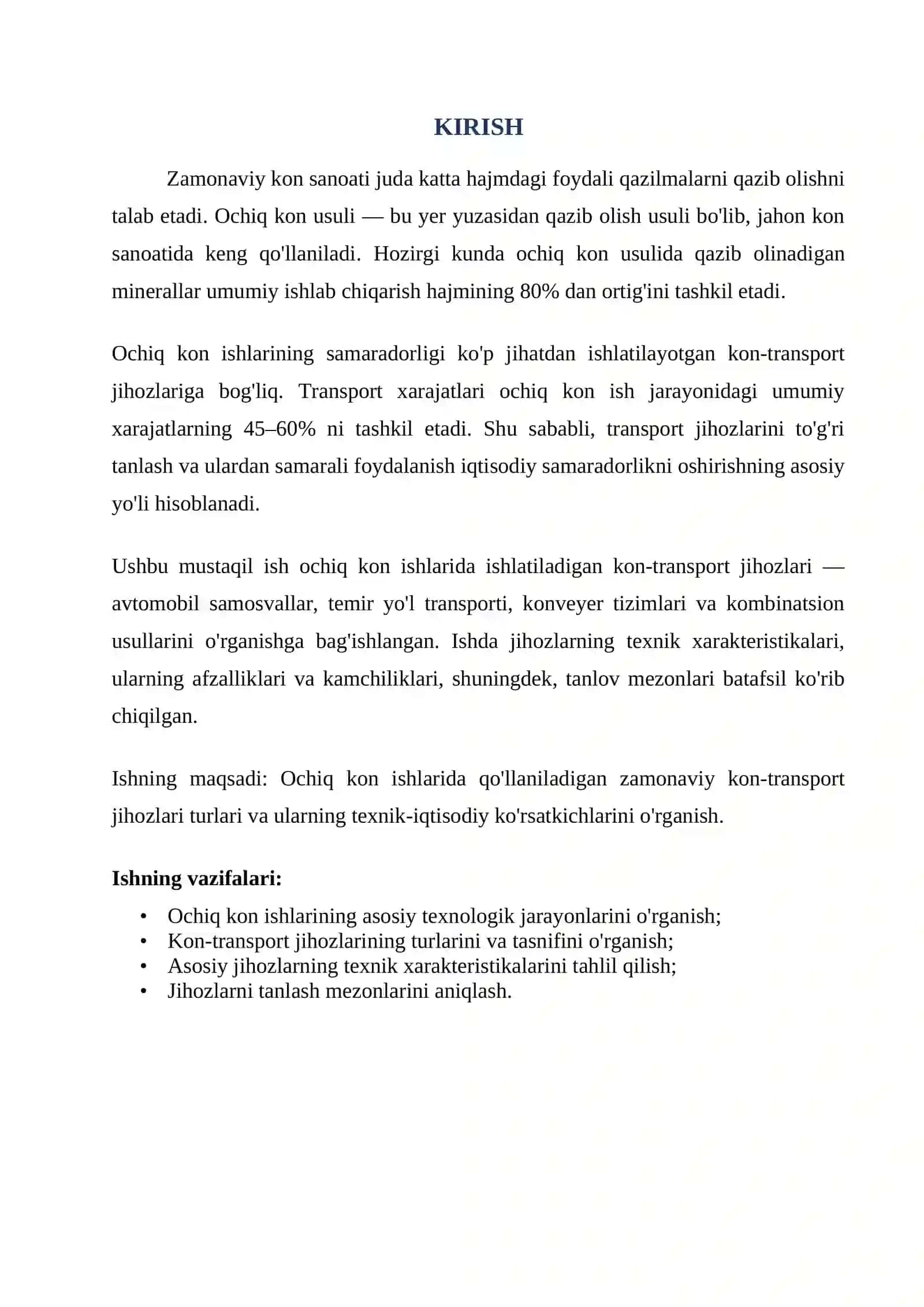 Ochiq kon ishlarida qo'llanladigan kon-transport jihozlari 2