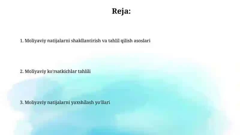 Moliyaviy natijalarni shakillantirish va tahlil qilish 2