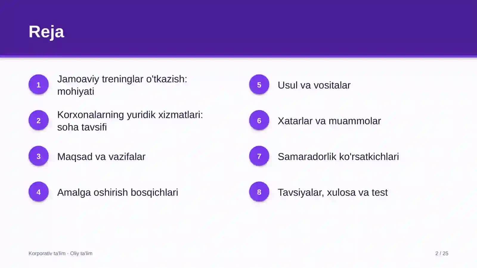 Korxonalarning yuridik xizmatlarida jamoaviy treninglar o'tkazish 2