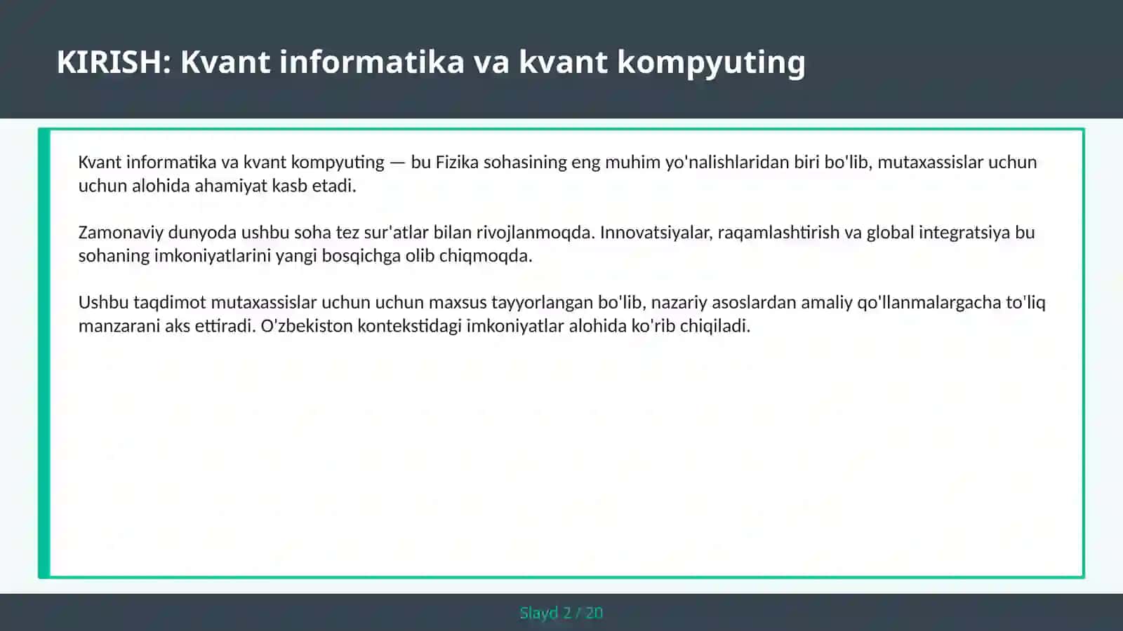 KVANT INFORMATIKA VA KVANT KOMPYUTING 2