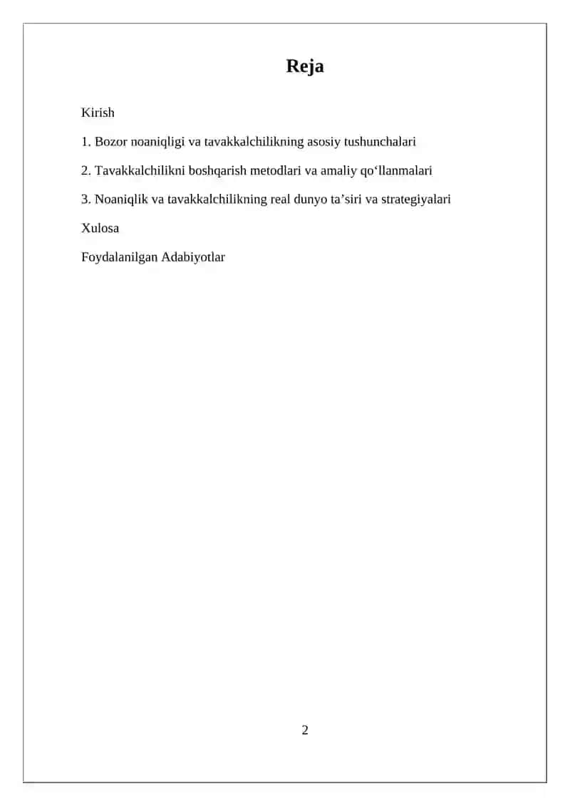 Bozor va tavakkalchilik noaniqlik va tavakkalchilik 2
