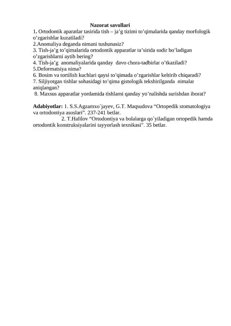 Ortodontik aparatlar tasirida tish – ja’g tizimi to’qimalarida bo’ladigan morfologik o’zgarishlar 2