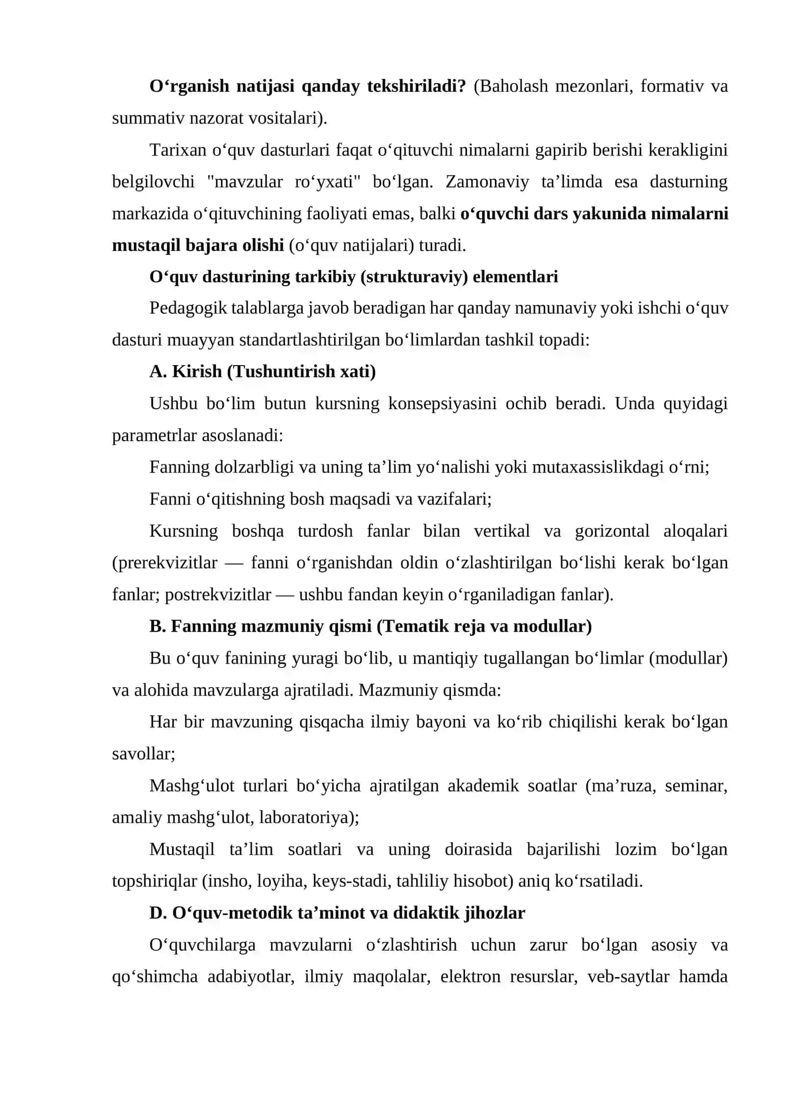 O‘quv dasturlarining mazmuni va tarkibiy tuzilishi 2