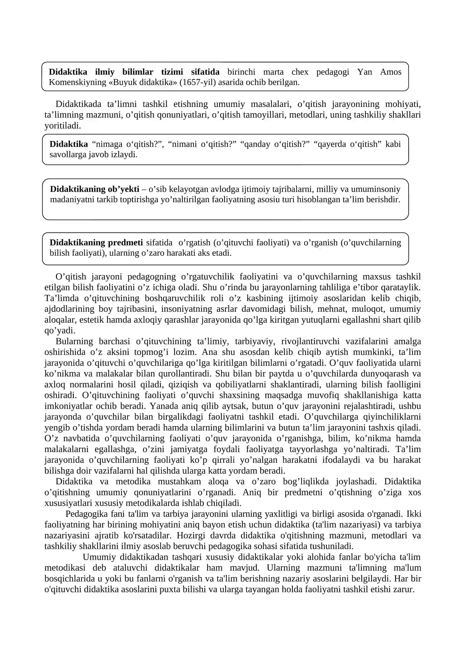 DIDAKTIKA TA’LIM NAZARIYASI. PEDAGOGIK JARAYON. TA’LIM TAMOYILLARI VA QOIDALARI 2