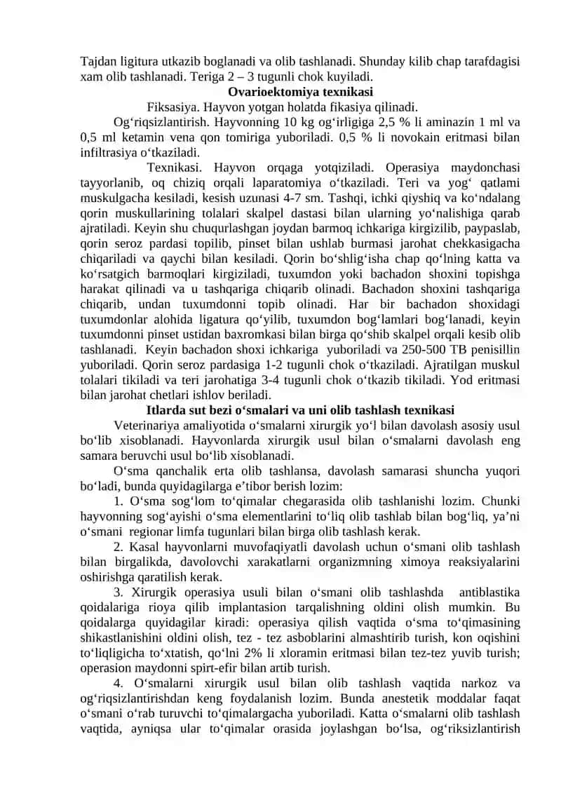 URG‘OCHI HAYVONLAR JINSIY ORGANLARLARIDA O‘TKAZILADIGAN OPERATSIYALAR 2