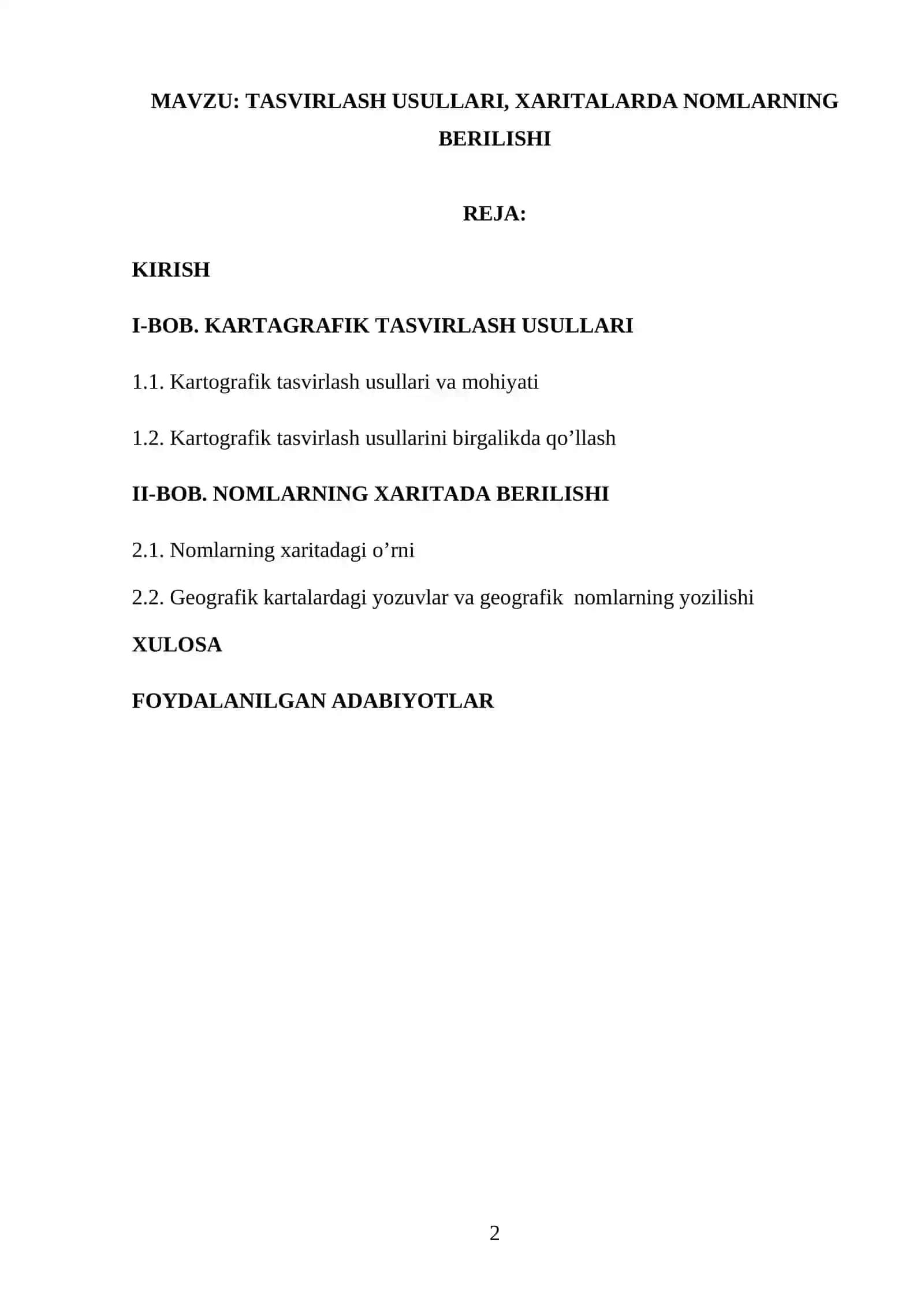 TASVIRLASH USULLARI, XARITALARDA NOMLARNING BERILISHI 2