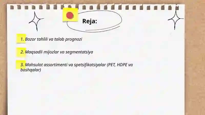 Plastik butilka ishlab chiqarish boʻyicha biznes reja 2