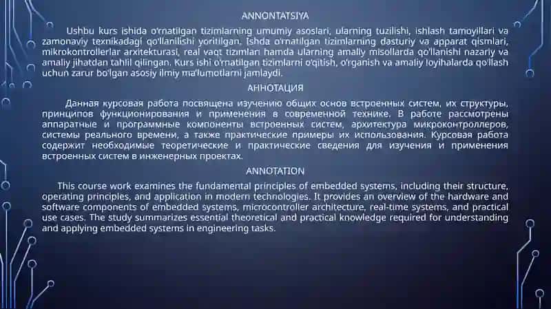 O'RNATILGAN TIZIMLARNING UMUMIY ASOSLARI 2