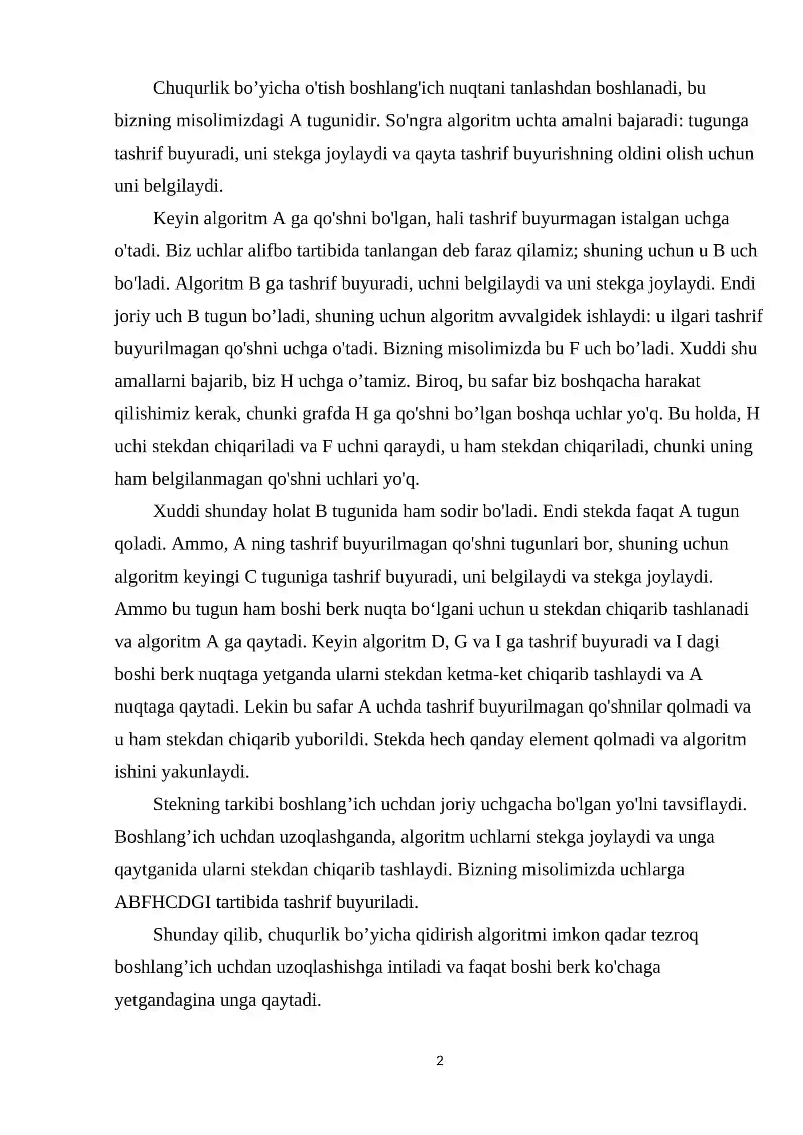 Graf bo’ylab o’tish algoritmlari 2