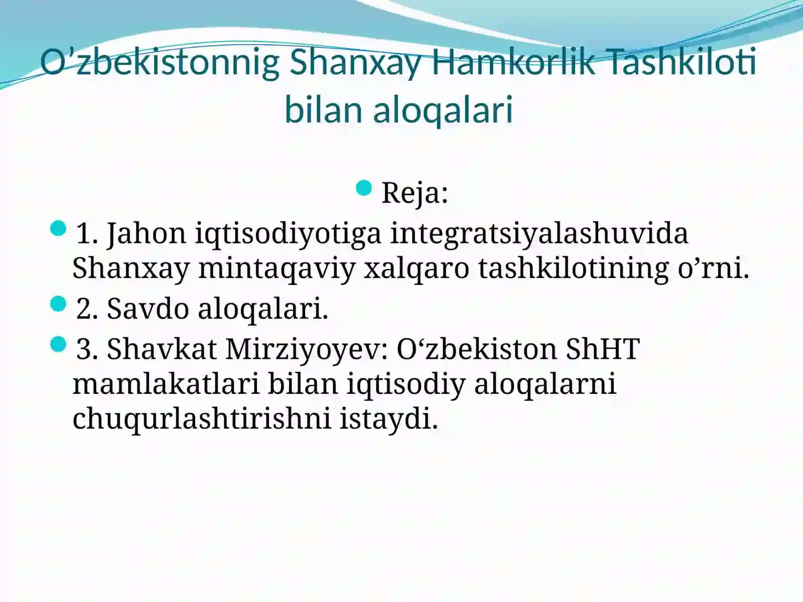 O’zbekistonnig Shanxay Hamkorlik Tashkiloti bilan aloqalari 2