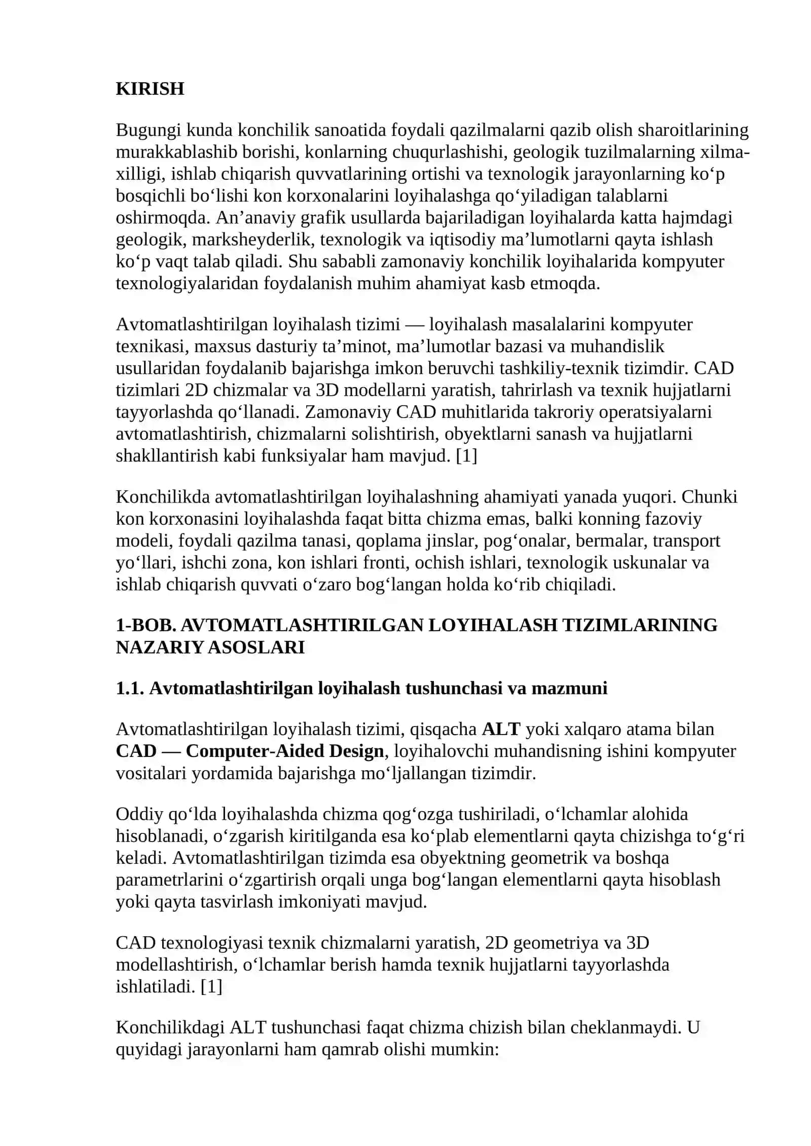 AVTOMATLASHTIRILGAN TIZIMDA LOYIHALASH HAQIDA UMUMIY MA’LUMOTLAR 2