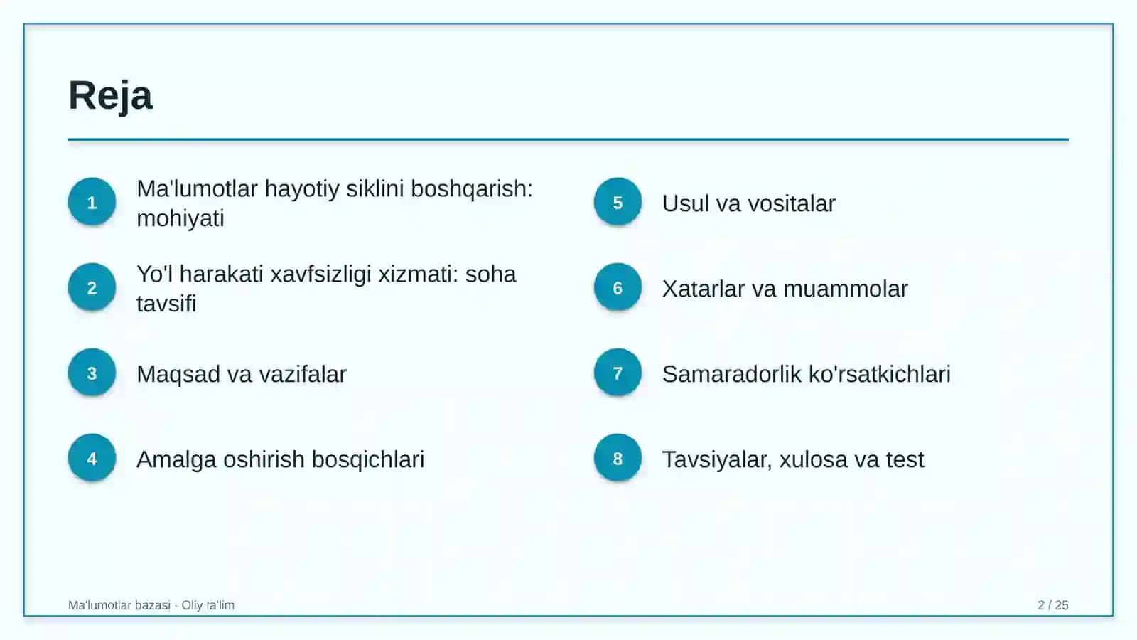 Yo'l harakati xavfsizligi xizmatida ma'lumotlar hayotiy siklini boshqarish 2