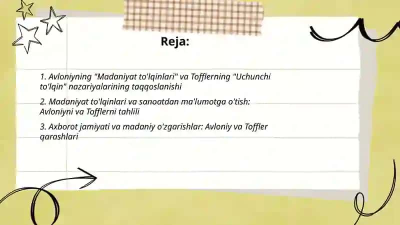 Avloniyning "Madaniyat tòlqinlari " maqolasi va E.Tofflerning " Uchunchichi tòlqinlari" 2