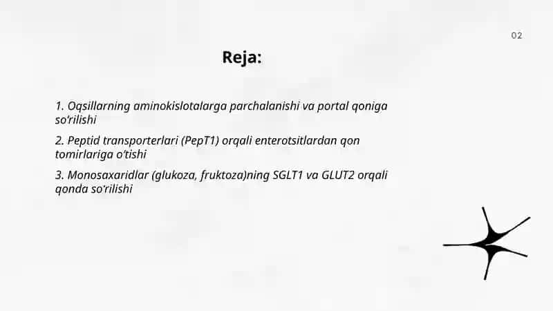 Oziq moddalar (oqsillar yoglar uglevodlar tuzlar) qonda so'rilishi 2