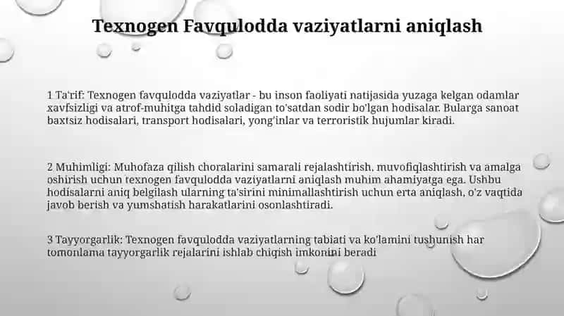 Texnogen Tusdagi Favqulodda Vaziyatlar Va Muhofaza Tadbirlari 2