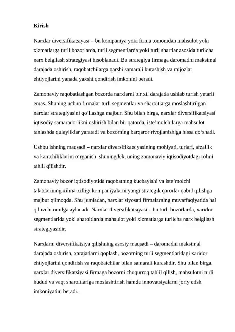Narxlardagi diversifikasiya 2